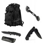 Zestaw Wyprawowy 8w1 Plecak 25L+Nóż+Etui+Spork Survival OffLander Czarny