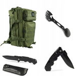 Zestaw Wyprawowy 8w1 Plecak 43L+Nóż+Etui+Spork Survival OffLander Zielony