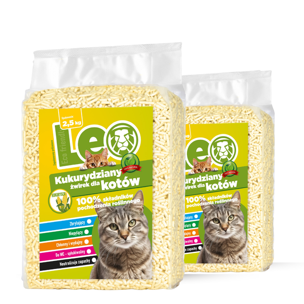 Żwirek dla kota LEO Tofu Kukurydza 5kg - Można usuwać w toalecie