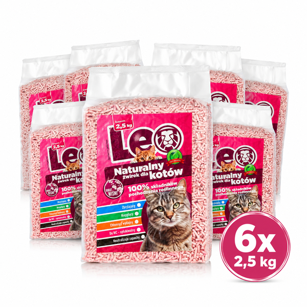 Żwirek dla kota Leo Kwiat wiśni x6 Zestaw 15kg żwirek Tofu zbrylający bezpyłowy