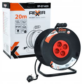 PRZEDŁUŻACZ BĘBNOWY BUDOWLANY 20M BEZPIECZNIK DŁUGI BĘBEN 3x1,5MM