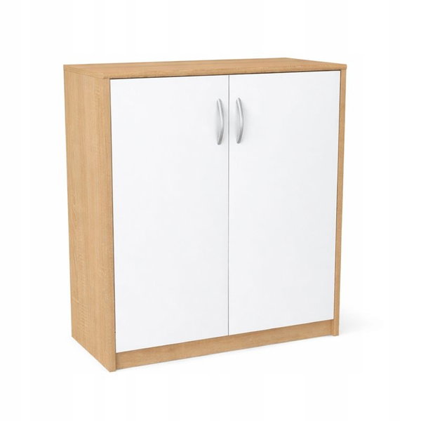 Komoda 2 Drzwi, 74cm, szafka, do salonu, Dąb sonoma/Biały