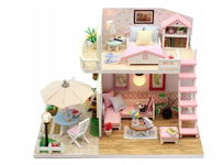 Drewniany Domek dla Lalek DIY Model do Złożenia LED 19,5cm