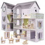 Duży Drewniany Domek dla Lalek + Mebelki - Szara Rezydencja 70cm