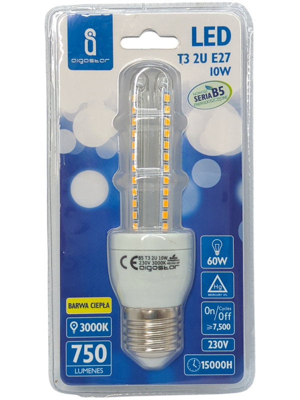 Żarówka Energooszczędna LED Aigostar T3 2U E27 10W 3000K