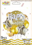 BALONY NA URODZINY LATEKSOWE FOLIOWE HAPPY BIRTHDAY ZŁOTE 9 SZT