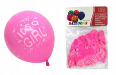 BALONY RÓŻOWE Z NAPISEM IT'S A GIRL NA BABY SHOWER DZIEWCZYNKA IMPREZA 30CM