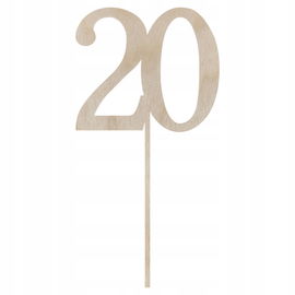 DREWNIANY TOPPER LICZBA 20 DWADZIEŚCIA NA PIKU NA URODZINY DECOUPAGE 26,5CM