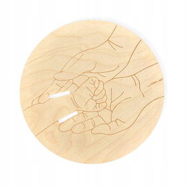 DREWNIANA OKRĄGŁA TABLICZKA NA OPASKĘ SZPITALNĄ DZIECKA RĘCE DŁONIE 18CM