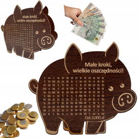 ŚWINKA SKARBONKA MAŁE KROKI WIELKIE OSZCZĘDNOŚCI WYZWANIE WENGE PREZENT