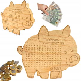 DREWNIANA ŚWINKA SKARBONKA WYZWANIE OSZCZĘDZANIE 5000ZŁ PREZENT UPOMINEK