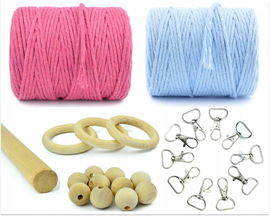 ZESTAW DO MAKRAMY SZNURKÓW BAWEŁNIANYCH 26 ELE. 3MM 200M 2 KOLORY + DODATKI