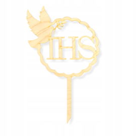 DREWNIANY TOPPER IHS GOŁĄBEK PIERWSZA KOMUNIA 19,5CM
