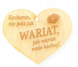 DREWNIANE SERCE ZAWIESZKA DO AUTA SAMOCHODU PREZENT WALENTYNKI GRAWER DEKOR