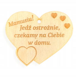DREWNIANE SERCE ZAWIESZKA DO AUTA SAMOCHODU JEDŹ OSTROŻNIE PREZENT GRAWER
