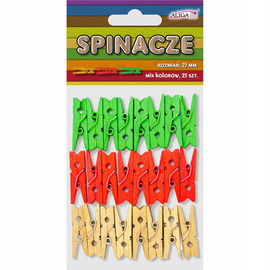 KLAMERKI SPINACZE DREWNIANE OZDOBNE MIX KOLORÓW 25MM 25SZT