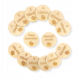 DREWNIANE TABLICZKI KARTY DO ZDJĘĆ DZIECKA Z MIESIĄCAMI PIERWSZY ROK ŻYCIA