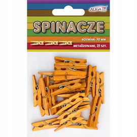 KLAMERKI SPINACZE DREWNIANE OZDOBNE METALIZOWANE 30MM 25SZT