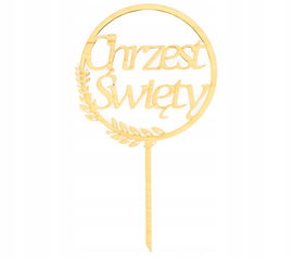 DREWNIANY TOPPER PIK CHRZEST ŚWIĘTY OZDOBA NA TORT DEKORACJA DECOUPAGE