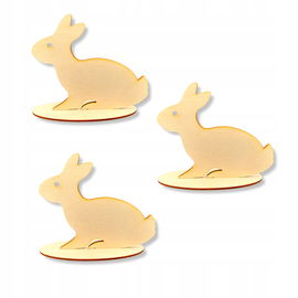 DREWNIANY ZAJĄC ZAJĄCZEK KRÓLIK NA PODSTAWCE DECOUPAGE ZE SKLEJKI 10CM 3SZT