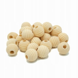 KORALE KORALIKI KULKI DREWNIANE DO MAKRAMY ŻEBROWANE NATURALNE 14MM 50SZT