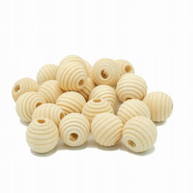 KORALE KORALIKI KULKI DREWNIANE DO MAKRAMY ŻEBROWANE NATURALNE 18MM 40SZT