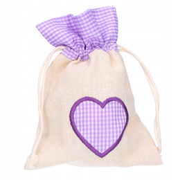 Woreczek jutowy dekoracyjny z fioletowym sercem