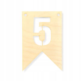 DREWNIANY PROPORCZYK GIRLANDA BANER ZAWIESZKA CHORĄGIEWKA DO POKOJU CYFRA 5