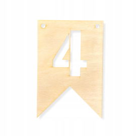 DREWNIANY PROPORCZYK GIRLANDA BANER ZAWIESZKA CHORĄGIEWKA DO POKOJU CYFRA 4