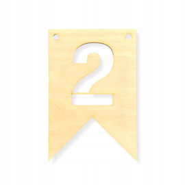 DREWNIANY PROPORCZYK GIRLANDA BANER ZAWIESZKA CHORĄGIEWKA DO POKOJU CYFRA 2