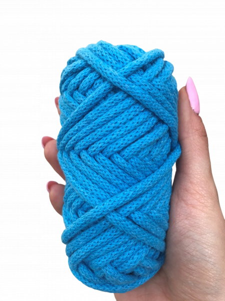 Sznurek do makramy bawełniany 5mm 20m PLECIONY Z RDZENIEM niebieski