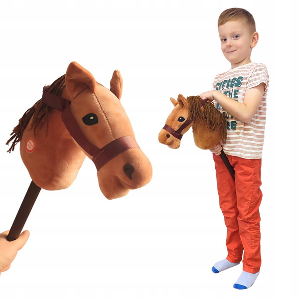 GŁOWA KONIA HOBBY HORSE KOŃ KONIK NA KIJU PLUSZOWY Z DŹWIĘKIEM 70cm BRĄZOWY
