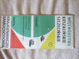 retro mapa krajoznawczo samochodowa wojewodztwo szczecinskie koszalinskie 1989