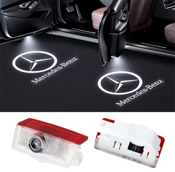 Projektor LED z logo Mercedes do podświetlenia drzwi, zestaw z przejściówkami.