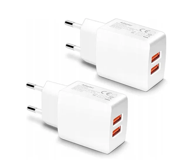 SZYBKA ŁADOWARKA DO TELEFONÓW 10,5W 2*USB-A BIAŁA ADAPTER SIECIOWY GA521C