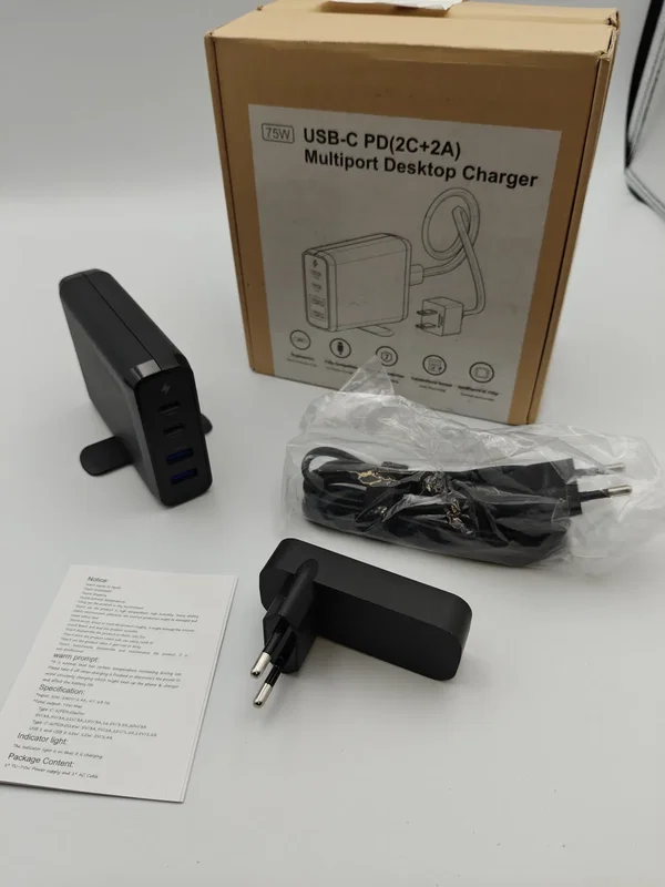 Ładowarka USB C 75W Dual Type-C PD & 2 Porty USB 3.0 Travel Charging