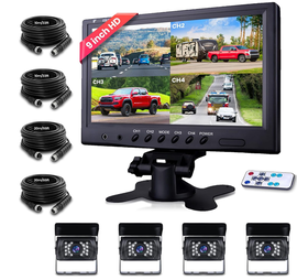 Podofo Kamera Tylna 9'' Monitor 4 Kamery Ustaw 4 Podzielony Ekran IP68