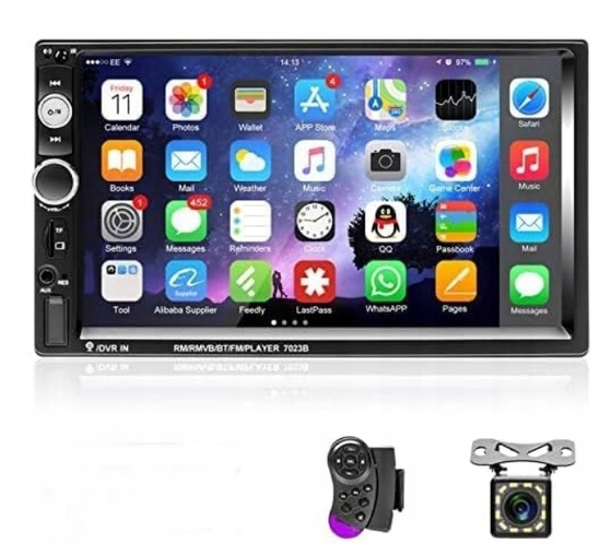 Radio samochodowe dotykowe z kamerą Bluetooth 2 DIN MP5 USB LCD 7'' 7023B