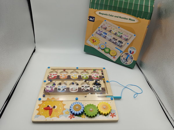 Montessori drewniany labirynt magnetyczny z sorterem kolorów