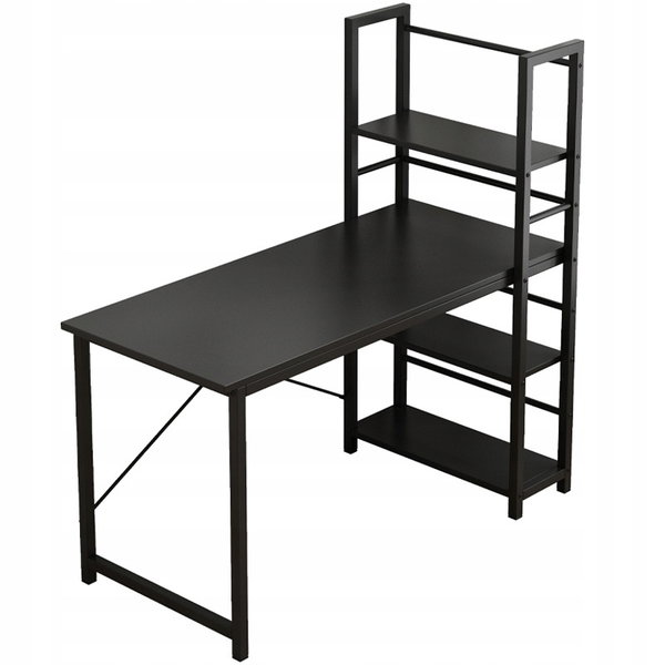 Biurko komputerowe loft czarne szkolne industrialne z regałem półkami 120cm