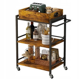 Wózek kuchenny zdejmowana taca brązowy vintage retro loft na kółkach 86 cm