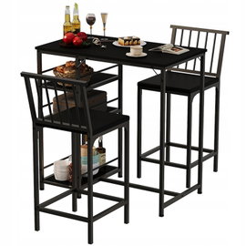 Zestaw stół I krzesła barowe jadalniany z 2 stołkami czarny