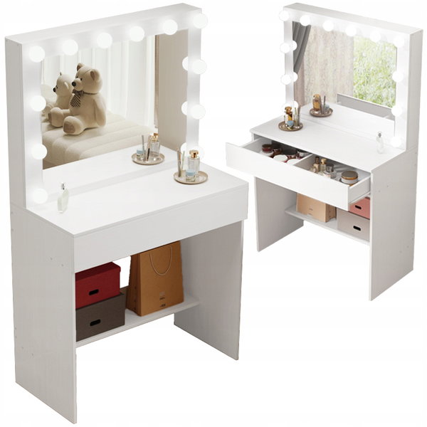 Toaletka kosmetyczna makijażu wizażu z lustrem LED nowoczesna glamour loft