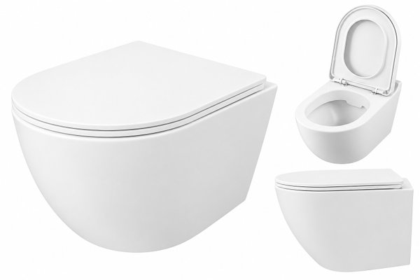 Podwieszana miska WC biała z systemem rimless i wirowym spłukiwaniem 49 cm