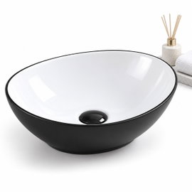 Nowoczesna umywalka łazienkowa nablatowa 420 mm owalna czarno-biała ceramiczna