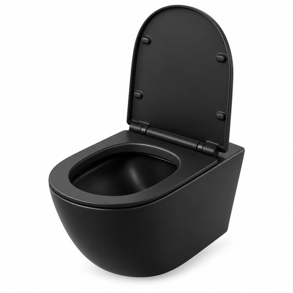 Nowoczesna miska wc czarna rimless – deska duroplast I wirowe spłukiwanie