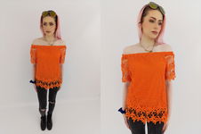 PAPAYA ażurowa BLUZKA hiszpanka BOHO krótki rękaw KWIATY _ 38
