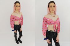 BOOHOO dresowa BLUZKA CROP TOP wiązana KWIATY z rękawem 3/4 _ S