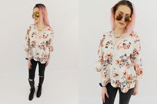 SHEIN stylowa BLUZKA w kwiaty BOHO oversizowa Z AŻUREM _ M