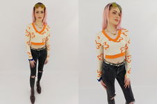 SHEIN dzianinowa BLUZKA CROP TOP z długim rękawem KWIATY _ M